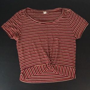 Ribbed garage striped tee with front knot